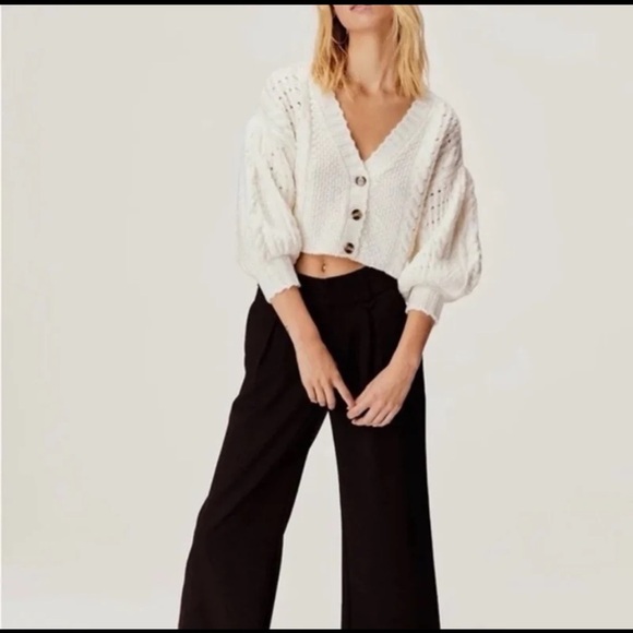 For Love & Lemons Mollie Cropped Cardigan Sweater Cream size Medium - Picture 3 of 12